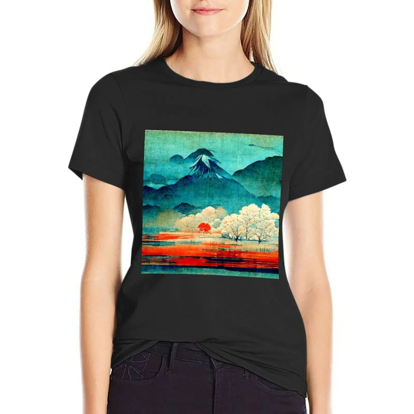 Japanese artwork mountain with sakura and lake in forefront T-Shirt tees t-shirt dress for Women graphic
Japanese artwork mountain with sakura and lake in forefront T-Shirt tees t-shirt dress for Women graphic