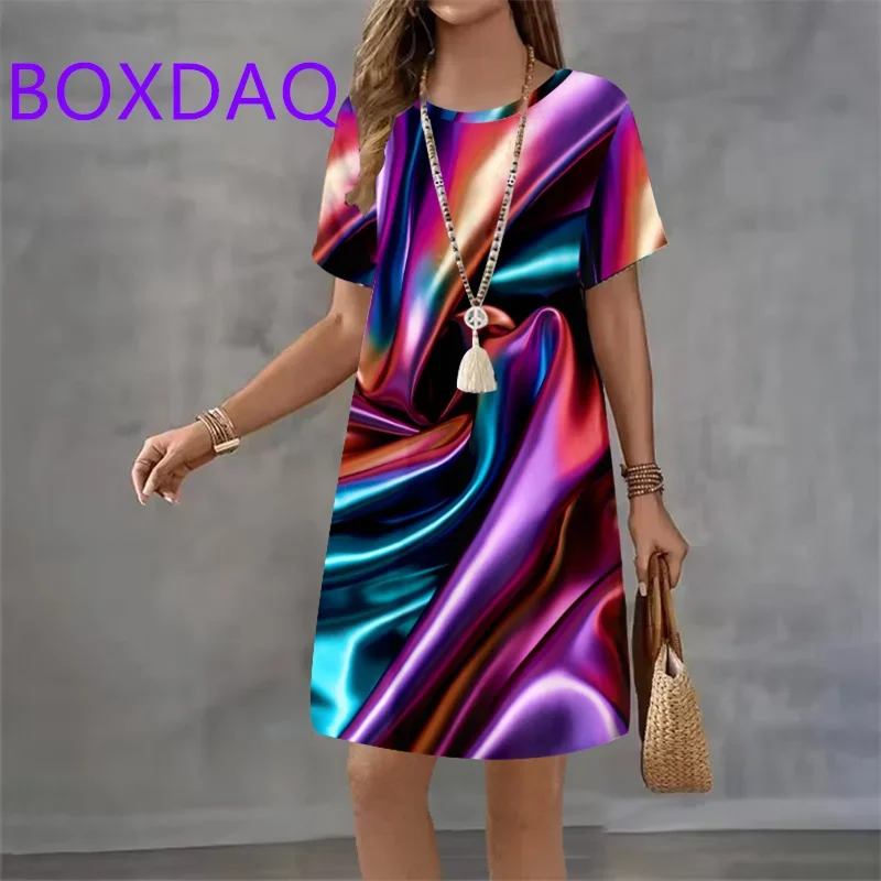 Rainbow Gradient Stripe Pattern Women Dress Plus Size Summer New Elegant Casual Short Sleeve Mini Dress Loose Women A-Line Dress
Rainbow Gradient Stripe Pattern Women Dress Plus Size Summer New Elegant Casual Short Sleeve Mini Dress Loose Women A-Line Dress