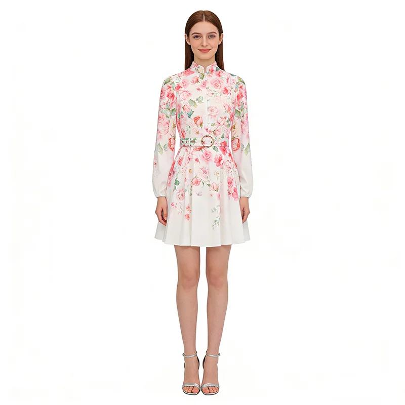 Women's Summer Floral Print Dress Stand Puff Sleeve Single Breasted A-Line Mini Holiday Party Vestidos with Belt
Women's Summer Floral Print Dress Stand Puff Sleeve Single Breasted A-Line Mini Holiday Party Vestidos with Belt