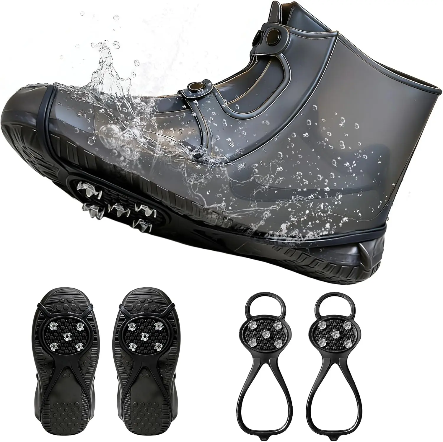 Silicone Waterproof Rain Shoe Covers with Ice Grips, Reusable Upgraded Snow Spikes for Shoes, Anti-Slip Cleats for Rain, Snow &
Silicone Waterproof Rain Shoe Covers with Ice Grips, Reusable Upgraded Snow Spikes for Shoes, Anti-Slip Cleats for Rain, Snow &