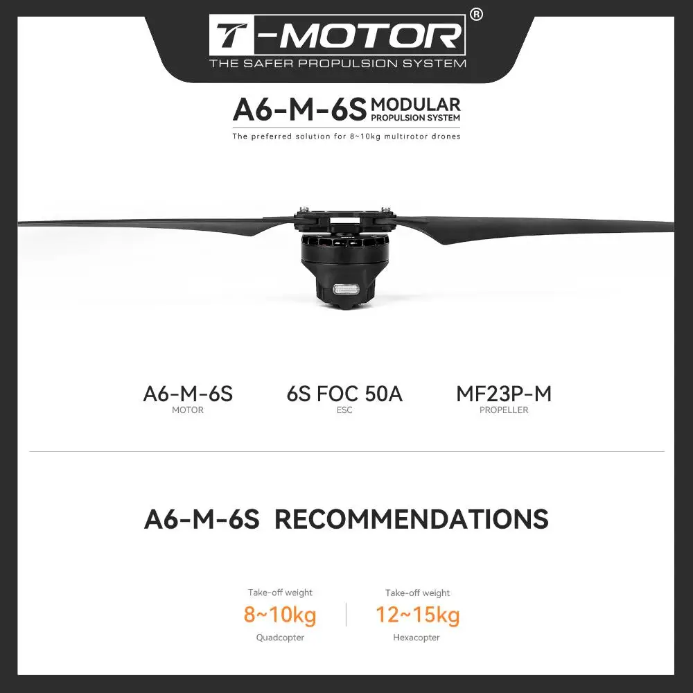 T-MOTOR A6-M-6S Intergreted Motor and ESC A Series Modular Propulsion System Arm Set For Agriculture UAV MF2311P-M Prop
T-MOTOR A6-M-6S Intergreted Motor and ESC A Series Modular Propulsion System Arm Set For Agriculture UAV MF2311P-M Prop