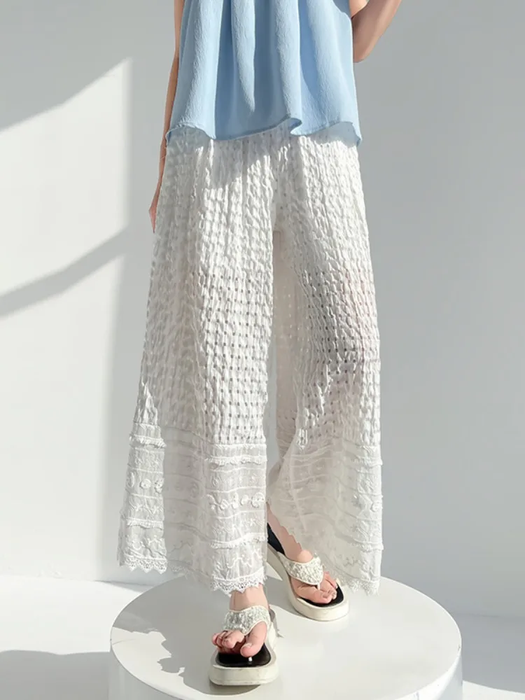Ele Lace Embroidery Hollow Ice Silk Wide Leg Pants Women Summer Thin High Waist Loose Straight Casual Cool Pants
Ele Lace Embroidery Hollow Ice Silk Wide Leg Pants Women Summer Thin High Waist Loose Straight Casual Cool Pants
