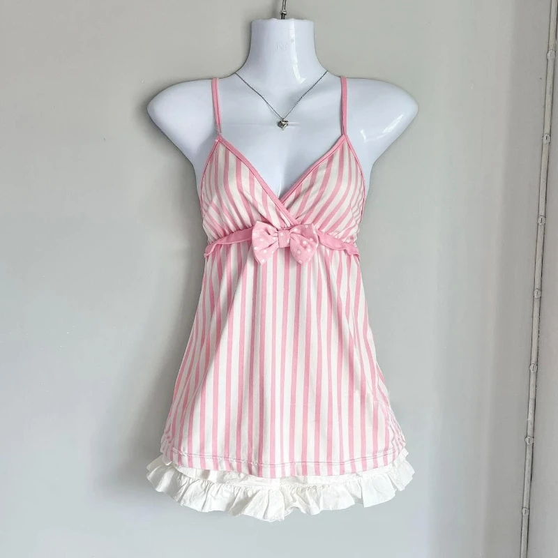 New Summer Fashion Sexy V Neck Tank Tops Y2k Aesthetic Constrast Color Striped A-line Punk Women Camisole Sweet Bow Pleated Top
New Summer Fashion Sexy V Neck Tank Tops Y2k Aesthetic Constrast Color Striped A-line Punk Women Camisole Sweet Bow Pleated Top
