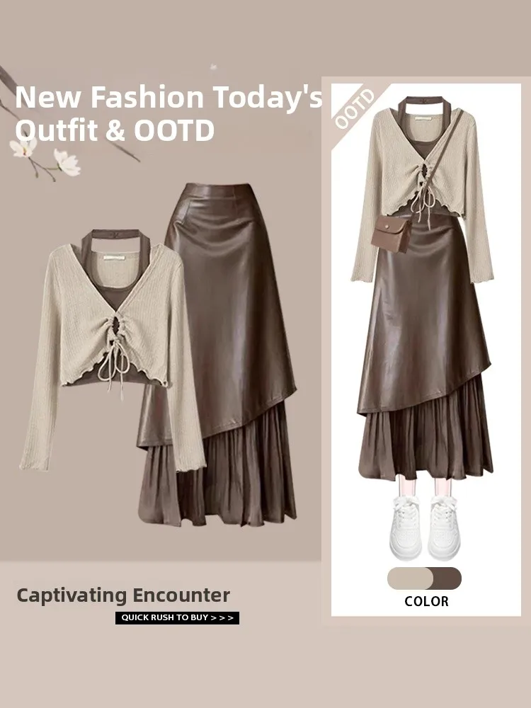 Women's Long Sleeve Outfit Spring Fashion Design Slimming Splice Skirt Set One Whole Set Polyester Fiber round Neckline
Women's Long Sleeve Outfit Spring Fashion Design Slimming Splice Skirt Set One Whole Set Polyester Fiber round Neckline