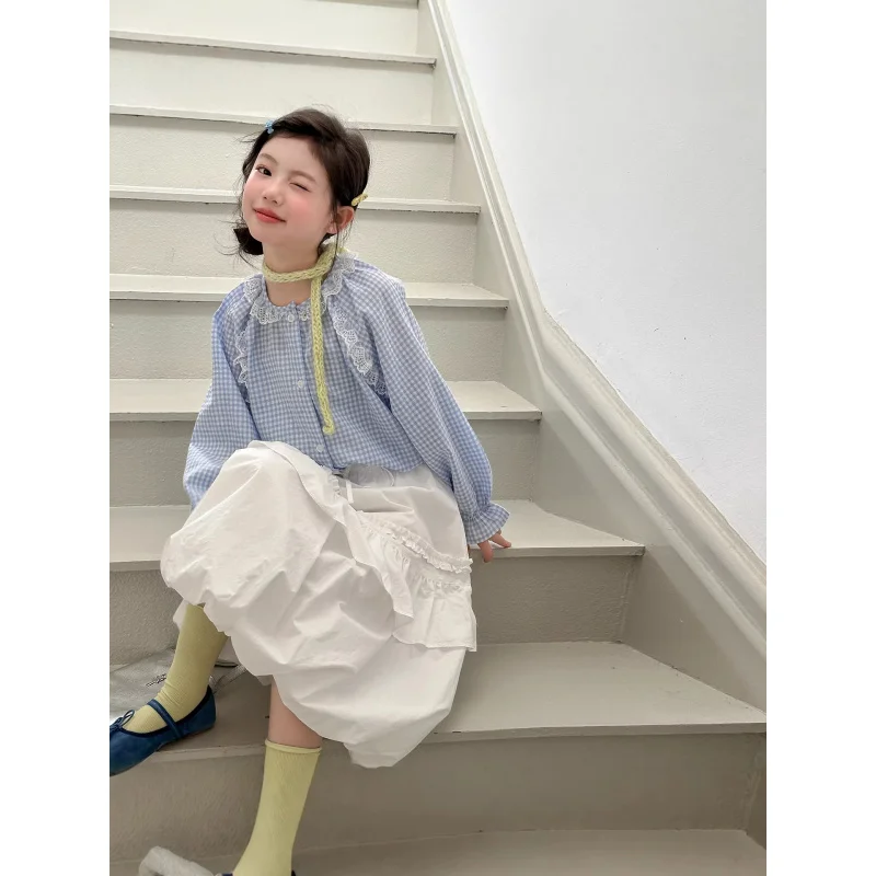 Super cute spring outfit for girls2026New Korean-style lace plaid shirt and white tulip skirt for girls and older children
Super cute spring outfit for girls2026New Korean-style lace plaid shirt and white tulip skirt for girls and older children