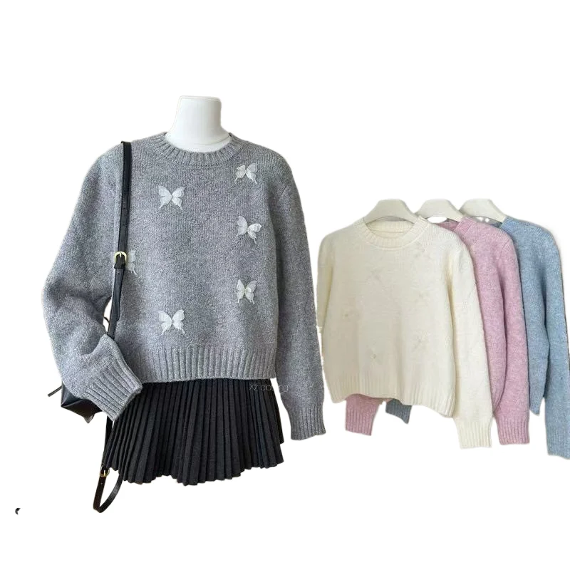 Three Dimensional Sweater Women's Spring Autumn French Style O-Neck Short Soft knit Top Fashion Long Sleeved Pullover
Three Dimensional Sweater Women's Spring Autumn French Style O-Neck Short Soft knit Top Fashion Long Sleeved Pullover