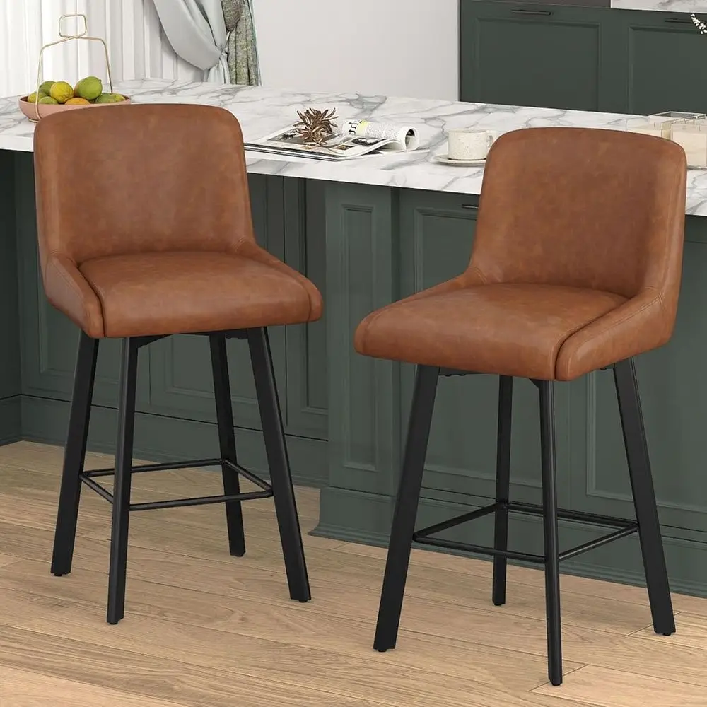 Set of 2 Upholstered Swivel Bar Stools, 26 High, Brown Leather, Metal Legs, Suitable for Counter Height and Kitchen Island
Set of 2 Upholstered Swivel Bar Stools, 26 High, Brown Leather, Metal Legs, Suitable for Counter Height and Kitchen Island