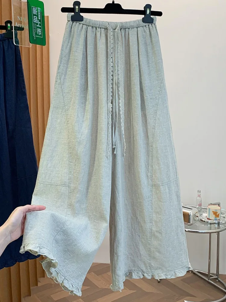 Ladies Casual Wide Leg Pants Summer Lace Drawstring High Waist Straight Cut Breathable Comfortable Linen Blend Trousers
Ladies Casual Wide Leg Pants Summer Lace Drawstring High Waist Straight Cut Breathable Comfortable Linen Blend Trousers