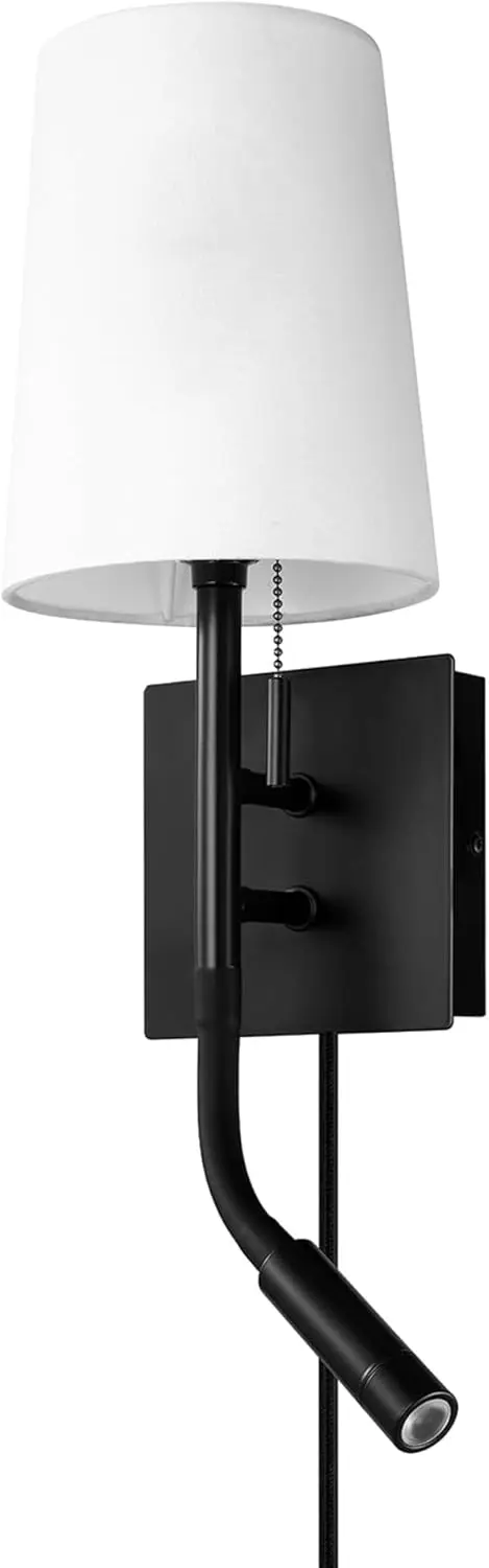 Wall Sconce with Integrated LED Reading Light, USB-A and USB-C Charging Ports, Plug-in or Hardwired, Matte Black
Wall Sconce with Integrated LED Reading Light, USB-A and USB-C Charging Ports, Plug-in or Hardwired, Matte Black
