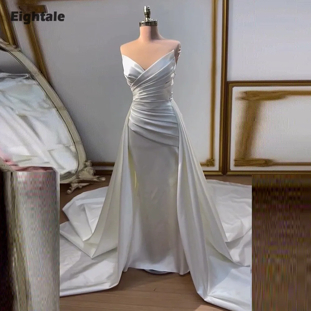 Eightale Arabic Wedding Dress V-Neck Pleats Customized White Ivory Mermaid Muslim Satin Bridal Gown Robe De Mariée
Eightale Arabic Wedding Dress V-Neck Pleats Customized White Ivory Mermaid Muslim Satin Bridal Gown Robe De Mariée