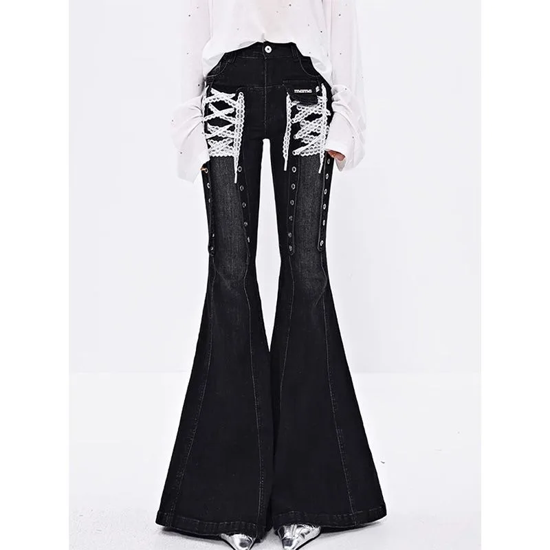 European White Y2k Lace Strap Micro Flared Jeans for Women Hot Girls Street Low Waist Slim Fit and Slimming Floor Length Pants
European White Y2k Lace Strap Micro Flared Jeans for Women Hot Girls Street Low Waist Slim Fit and Slimming Floor Length Pants