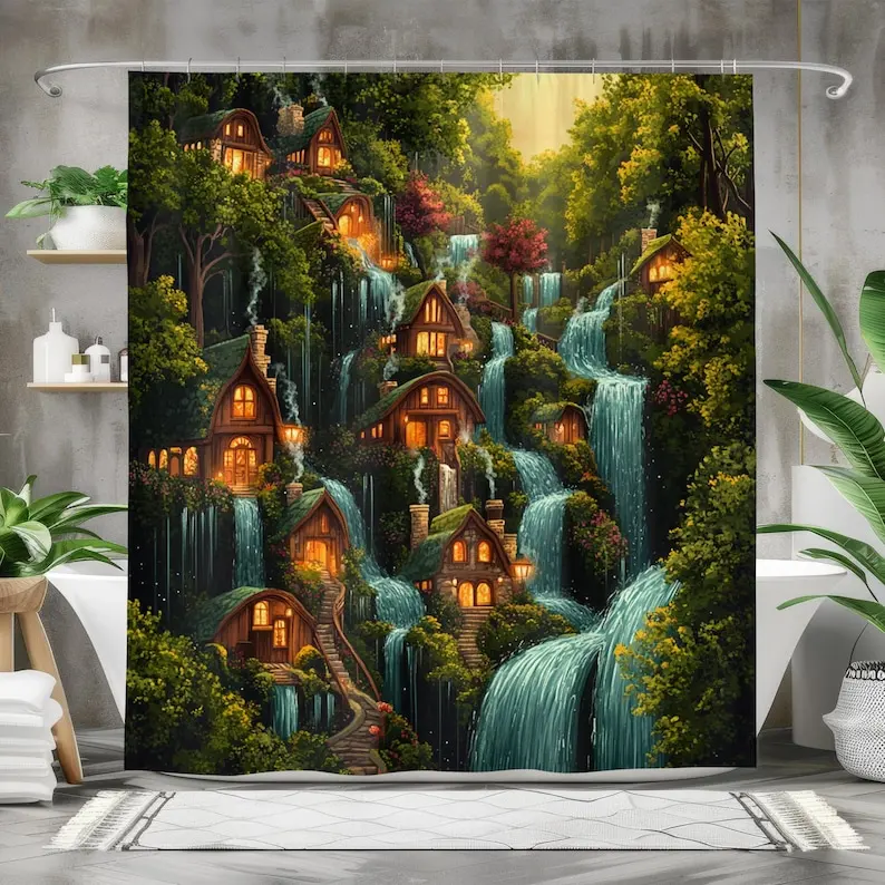 Enchanted Waterfall Cabin Shower Curtain - Waterproof Fabric Bath Curtain, Bathroom Decor, Magical Forest Scene
Enchanted Waterfall Cabin Shower Curtain - Waterproof Fabric Bath Curtain, Bathroom Decor, Magical Forest Scene