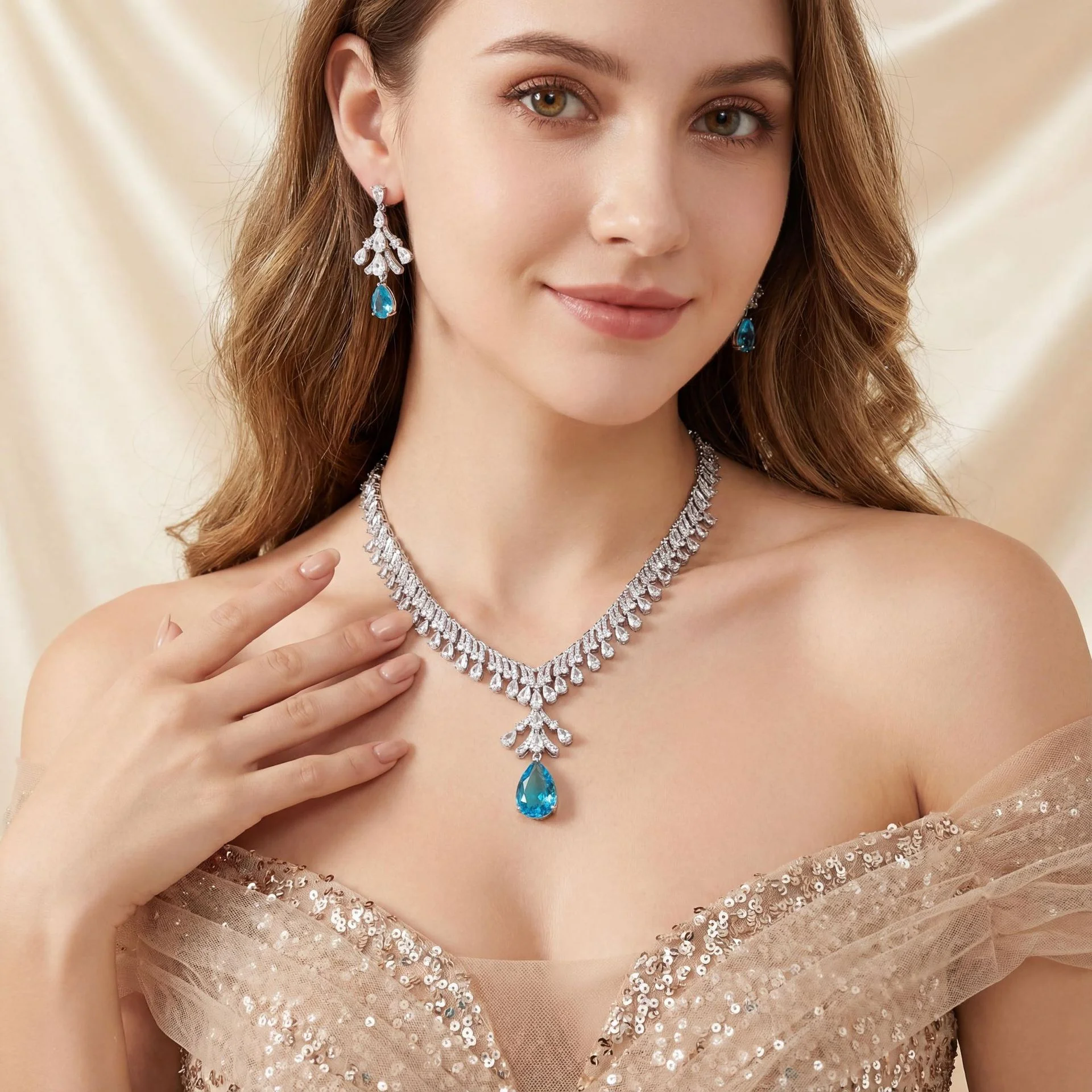 Bridal Zircon Necklace & Earrings Set, Elegant High-end Jewelry, Versatile Accessories for Dress, Banquet & Summer Daily Wear
Bridal Zircon Necklace & Earrings Set, Elegant High-end Jewelry, Versatile Accessories for Dress, Banquet & Summer Daily Wear