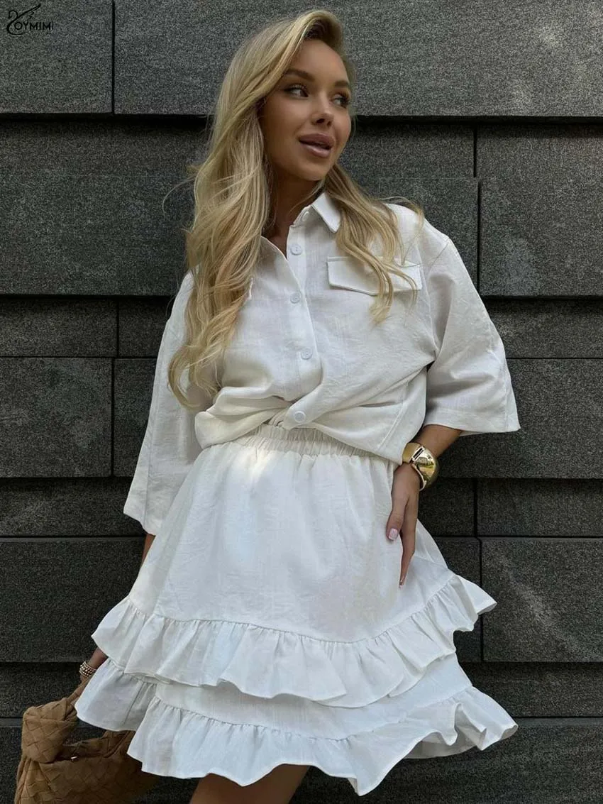 Oymimi Elegant White 2 Pieces Set For Woman Casual Three Quarter Sleeve Button Pockets Shirts And Pleated Mini Skirts Female Set
Oymimi Elegant White 2 Pieces Set For Woman Casual Three Quarter Sleeve Button Pockets Shirts And Pleated Mini Skirts Female Set