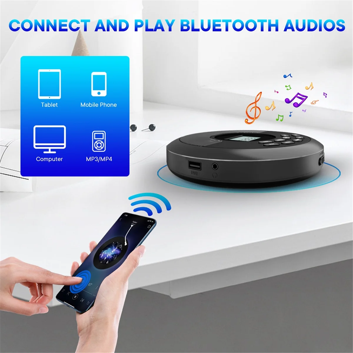 M86K Портативный Bluetooth CD-плеер Перезаряжаемый Discman с двумя динамиками и наушниками Cd-плеер Mp3-плеер Серый
M86K Портативный Bluetooth CD-плеер Перезаряжаемый Discman с двумя динамиками и наушниками Cd-плеер Mp3-плеер Серый