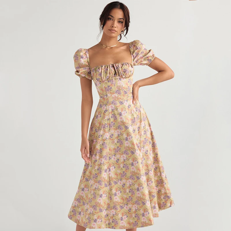 Fashion elegant square neck tie puff sleeve dress, fieldgarden,wind slim slit floral party evening dress
Fashion elegant square neck tie puff sleeve dress, fieldgarden,wind slim slit floral party evening dress
