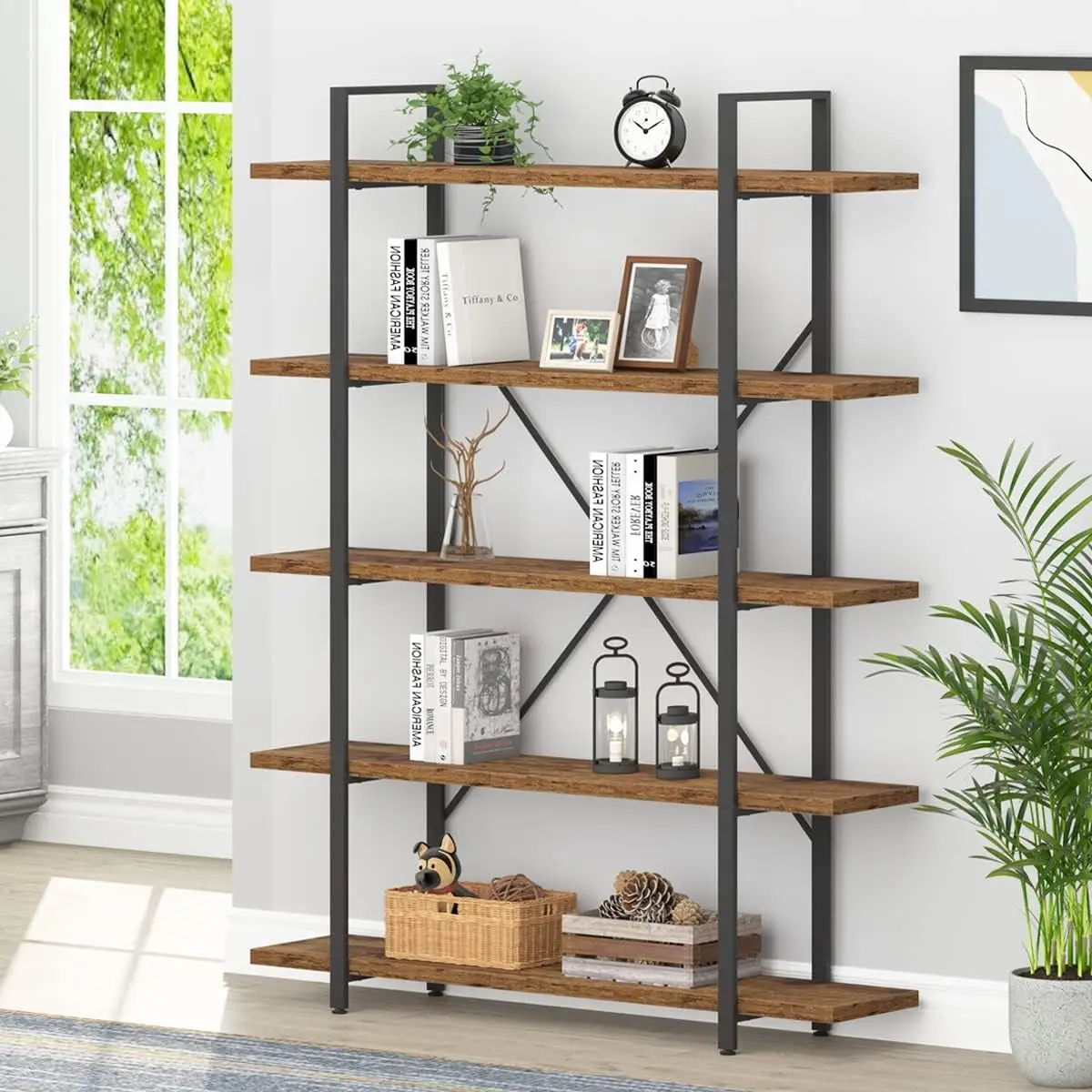 Bookcases and Book Shelves 5 Shelf, Metal Wood 5 Tier Bookshelf and Storage Book Rack, Vintage Large Book Shelf for Bedroom
Bookcases and Book Shelves 5 Shelf, Metal Wood 5 Tier Bookshelf and Storage Book Rack, Vintage Large Book Shelf for Bedroom