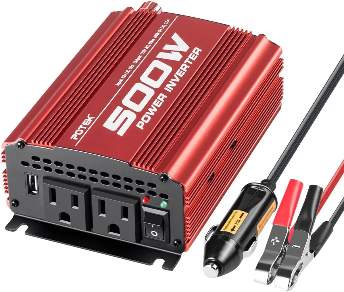 12V to 110V Car Power Inverter with Dual AC Outlets and 2A USB Charging Port for Portable Electronics
12V to 110V Car Power Inverter with Dual AC Outlets and 2A USB Charging Port for Portable Electronics