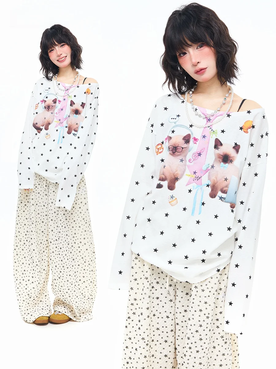 Sanowers Fun Star Print Long Sleeve Loose Women's T-shirt Spring Summer Casual Style Breathable Cotton Polyester Blend
Sanowers Fun Star Print Long Sleeve Loose Women's T-shirt Spring Summer Casual Style Breathable Cotton Polyester Blend