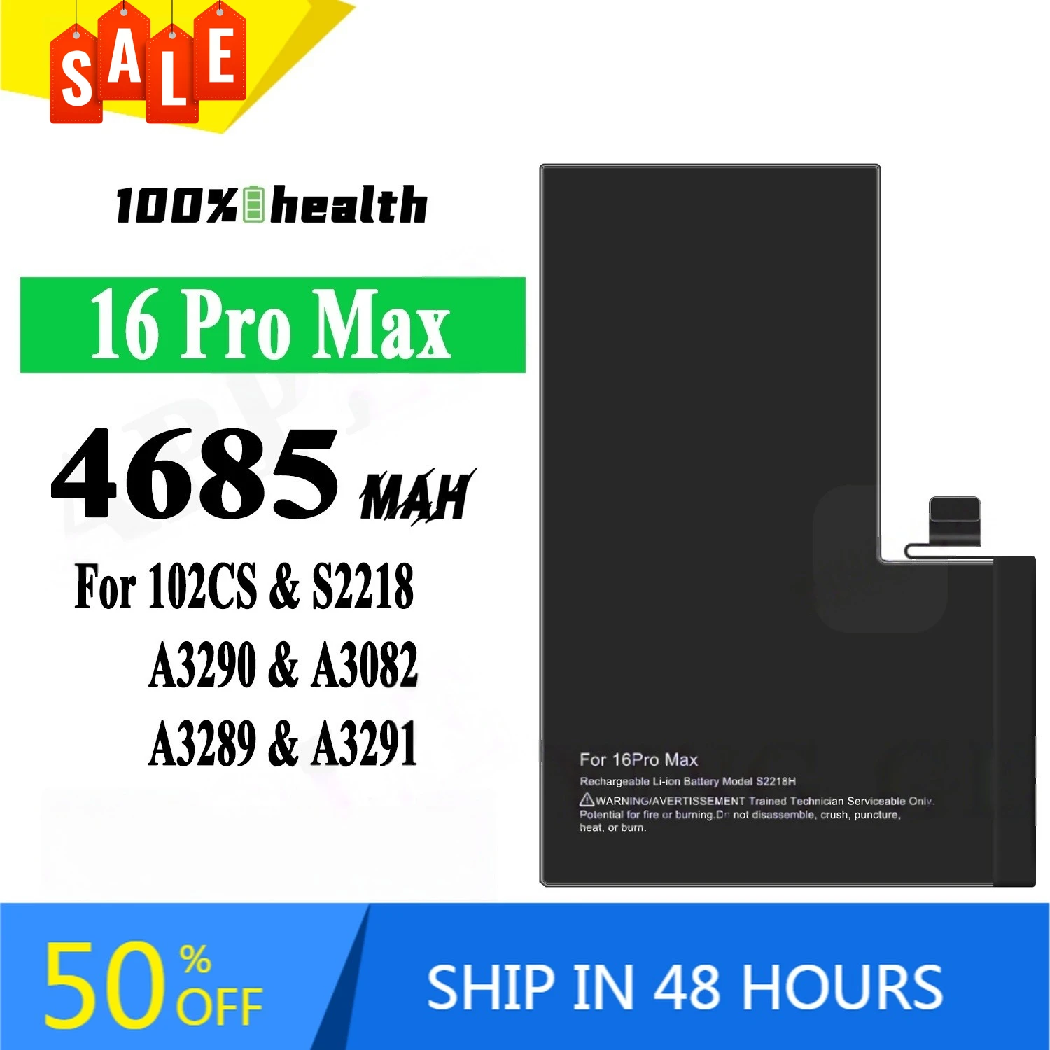 4685mAh For Apple 16 Pro Max Mobile Phone Battery 102CS S2218 A3290 3082 3289 Rechargeable Battery
4685mAh For Apple 16 Pro Max Mobile Phone Battery 102CS S2218 A3290 3082 3289 Rechargeable Battery