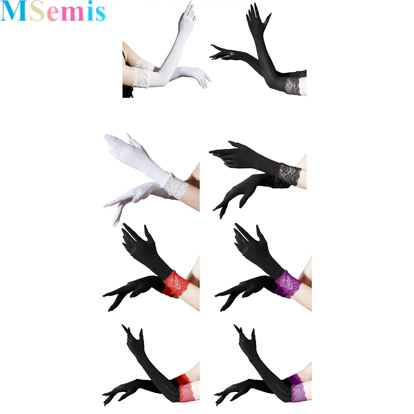 1 Pair Silky Oil Gloss Gloves Patchwork Lace Design Five Fingers Gloves for Women Elasticity Lace Trim Gloves
1 Pair Silky Oil Gloss Gloves Patchwork Lace Design Five Fingers Gloves for Women Elasticity Lace Trim Gloves