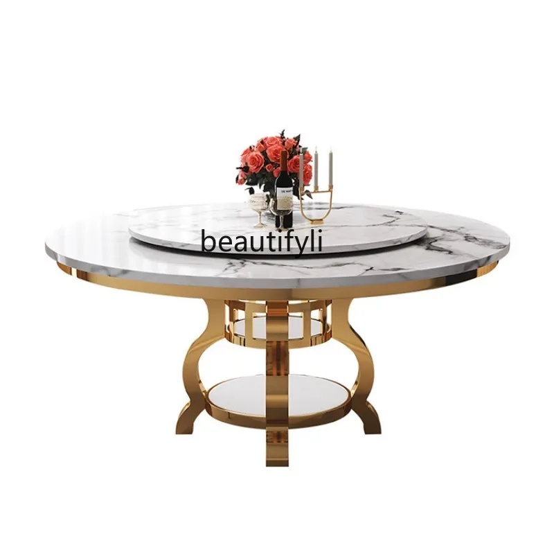 Nordic marble dining table modern light luxury simple stainless steel gold-plated round dining table and chairs combination
Nordic marble dining table modern light luxury simple stainless steel gold-plated round dining table and chairs combination