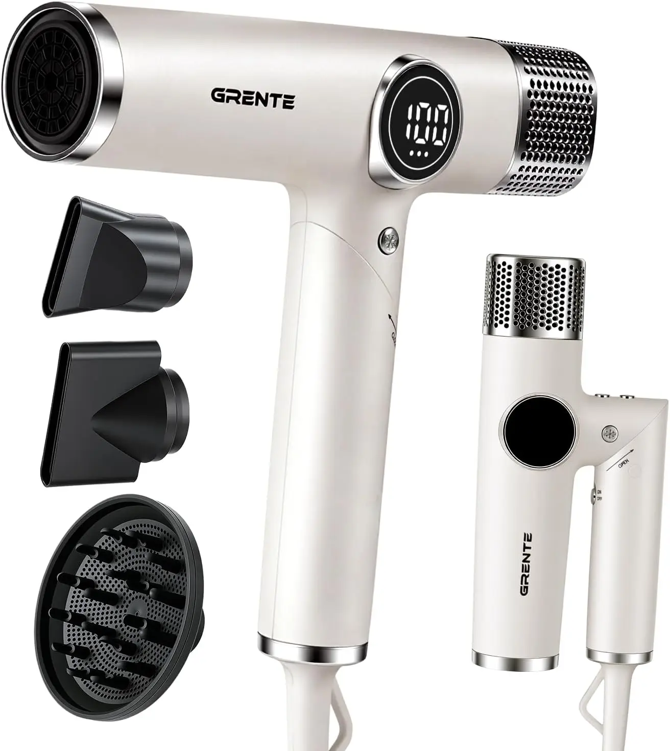 High-Speed Ionic Hair Dryer with Diffuser, Digital Display, Magnetic Attachments, Lightweight & Low Noise for Home and Travel
High-Speed Ionic Hair Dryer with Diffuser, Digital Display, Magnetic Attachments, Lightweight & Low Noise for Home and Travel
