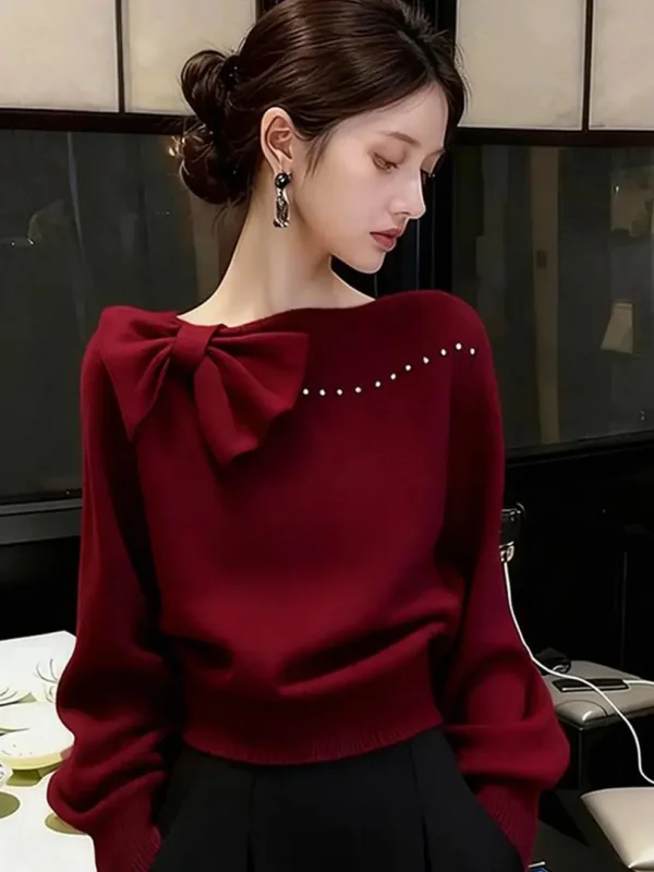 Commute Style Knitted Sweater Women's Fashionable Red New Year's Top with Beaded Knot Loose Fit Winter Long Sleeve
Commute Style Knitted Sweater Women's Fashionable Red New Year's Top with Beaded Knot Loose Fit Winter Long Sleeve