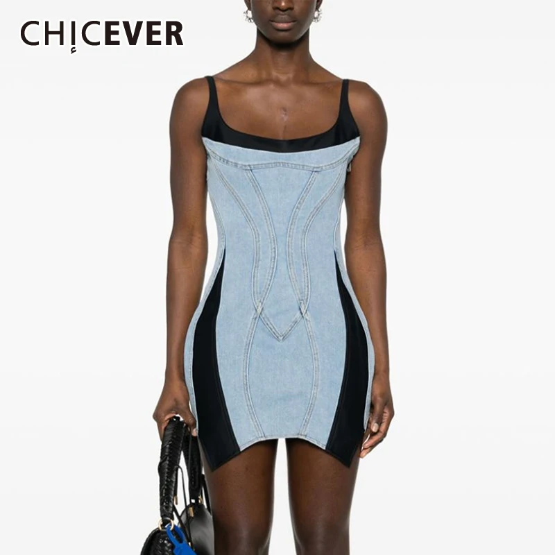 CHICEVR Slimming Patchwork Denim Mini Dresses for Women Square Collar Sleeveless High Waist Sexy Chic Bodycon Dress Female Style
CHICEVR Slimming Patchwork Denim Mini Dresses for Women Square Collar Sleeveless High Waist Sexy Chic Bodycon Dress Female Style