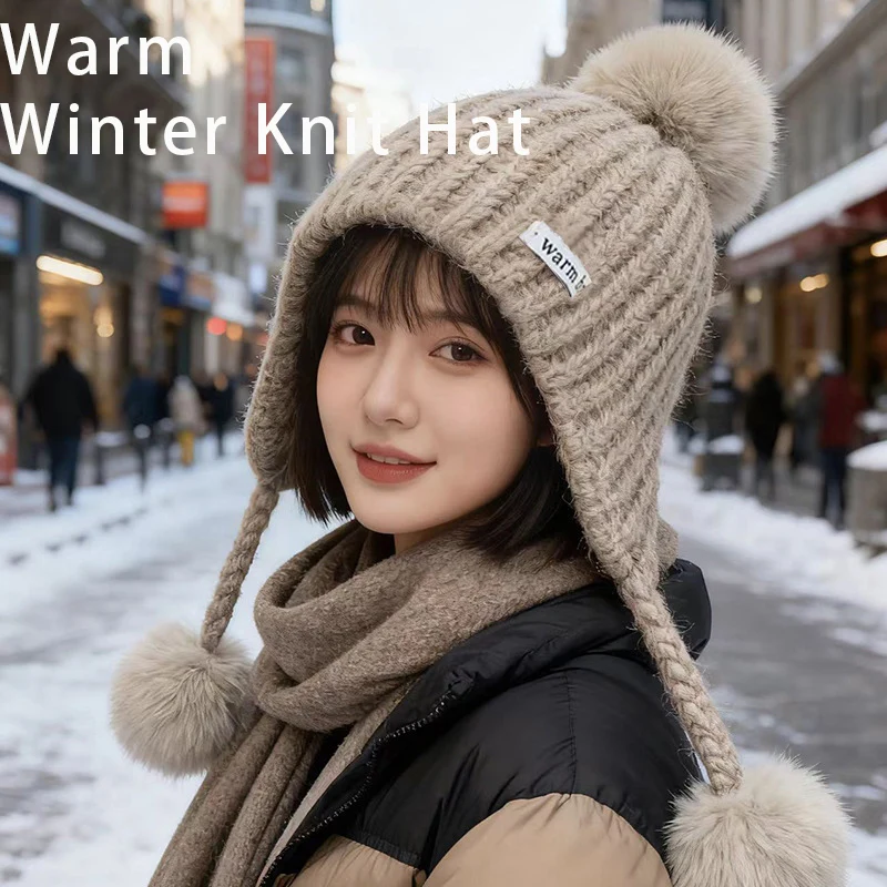 Корейский стиль, кепка-авиатор с защитой ушей, зимняя милая вязаная шапка с помпоном, вязаная шапка с плюшевой подкладкой для женщин
Корейский стиль, кепка-авиатор с защитой ушей, зимняя милая вязаная шапка с помпоном, вязаная шапка с плюшевой подкладкой для женщин