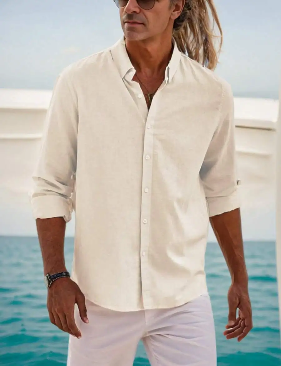 Mens Cotton Linen Button Down Shirt Solid Color Casual Long Sleeve Beach Shirt
Mens Cotton Linen Button Down Shirt Solid Color Casual Long Sleeve Beach Shirt