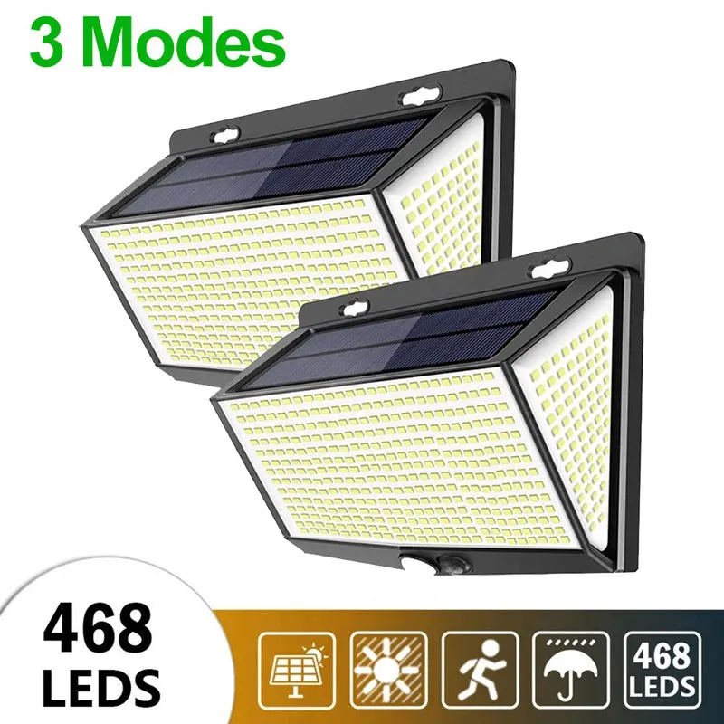 468 LED Solar Light Outdoor Garden Solar Wall Lamp for Garden Decoration 3 Modes Powered Sunlight Wall Street LED Lights
468 LED Solar Light Outdoor Garden Solar Wall Lamp for Garden Decoration 3 Modes Powered Sunlight Wall Street LED Lights