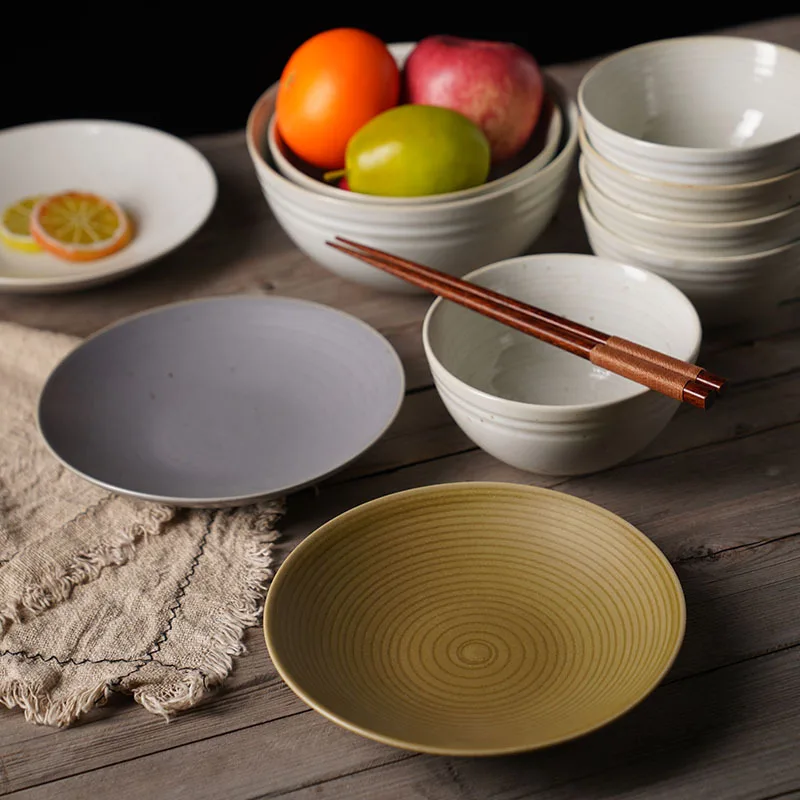 Japanese Ceramic Bowls Set 5 Inch Rice Soup Plates Creative Retro Flat Bottom Threaded Dishes Tableware
Japanese Ceramic Bowls Set 5 Inch Rice Soup Plates Creative Retro Flat Bottom Threaded Dishes Tableware