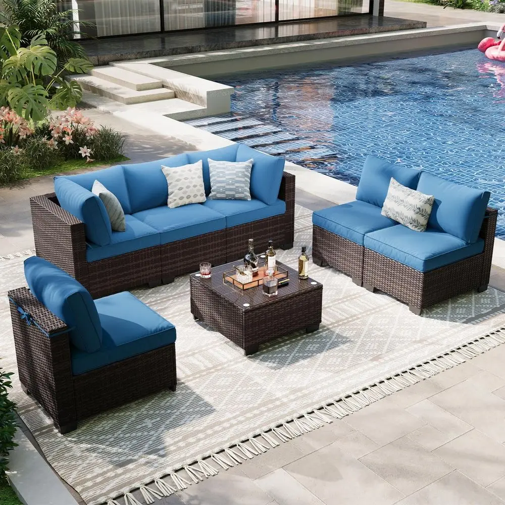 Outdoor Patio Furniture Set, 6Seat AllWeather PE Rattan Wicker Patio Sectional Furniture Set with Coffee Table, 450 lb Capacity
Outdoor Patio Furniture Set, 6Seat AllWeather PE Rattan Wicker Patio Sectional Furniture Set with Coffee Table, 450 lb Capacity