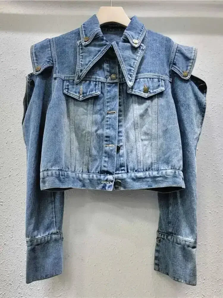 Autumn New Trendy Women Ruffled Edge Off-shoulder Design Denim Coat Fashion Lapel Long Sleeve Lady Jacket
Autumn New Trendy Women Ruffled Edge Off-shoulder Design Denim Coat Fashion Lapel Long Sleeve Lady Jacket