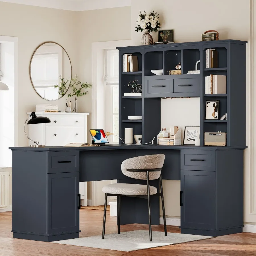 LShaped Computer Desk with 2 Cabinets and 2 Drawers 11 Open Shelves and 1 Right Flip Shelf with Storage with Power Outlet for S
LShaped Computer Desk with 2 Cabinets and 2 Drawers 11 Open Shelves and 1 Right Flip Shelf with Storage with Power Outlet for S