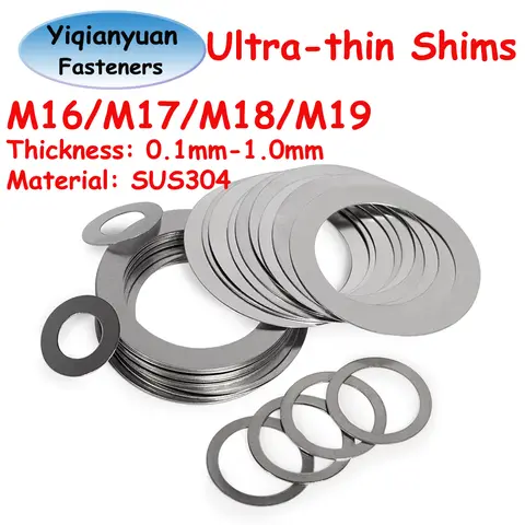 Yiqianyuan M16 M17 M18 M19 DIN988 SUS304 Stainless Steel Adjusting Shim Washers Ultra-thin Plain Washer Flat Gaskets