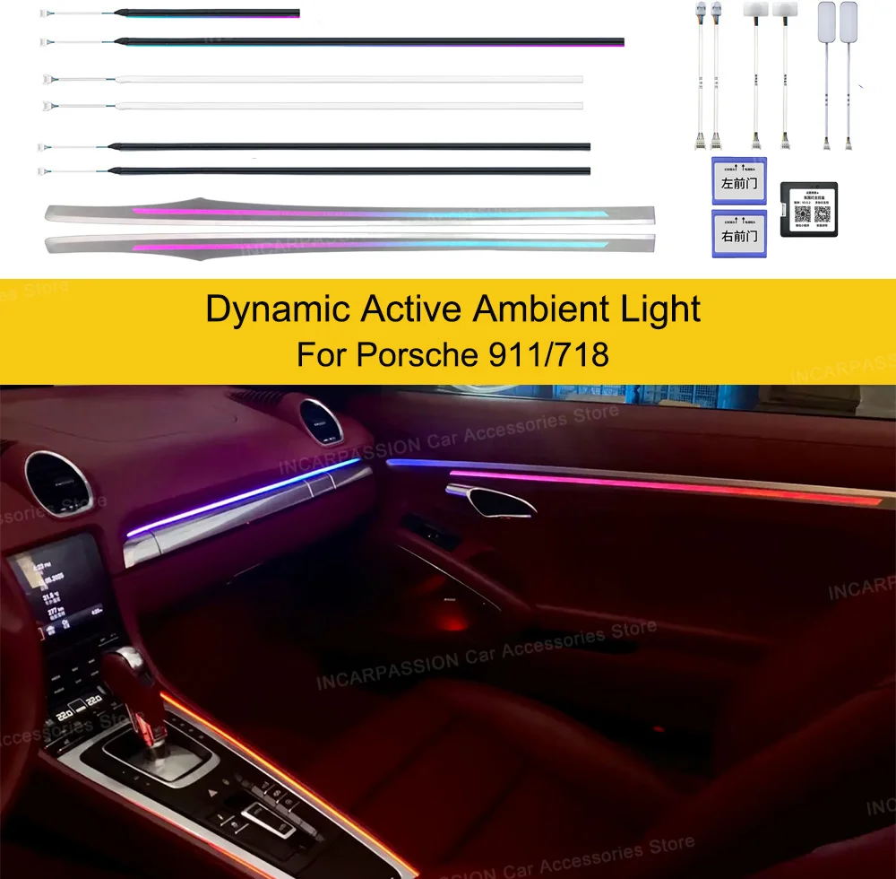 Dynamic Active Ambient Light For Porsche 718 2016-2023 & 911 2012-2018 Ambient backlight Lamp internal Kit MoodLight Ambilight
Dynamic Active Ambient Light For Porsche 718 2016-2023 & 911 2012-2018 Ambient backlight Lamp internal Kit MoodLight Ambilight