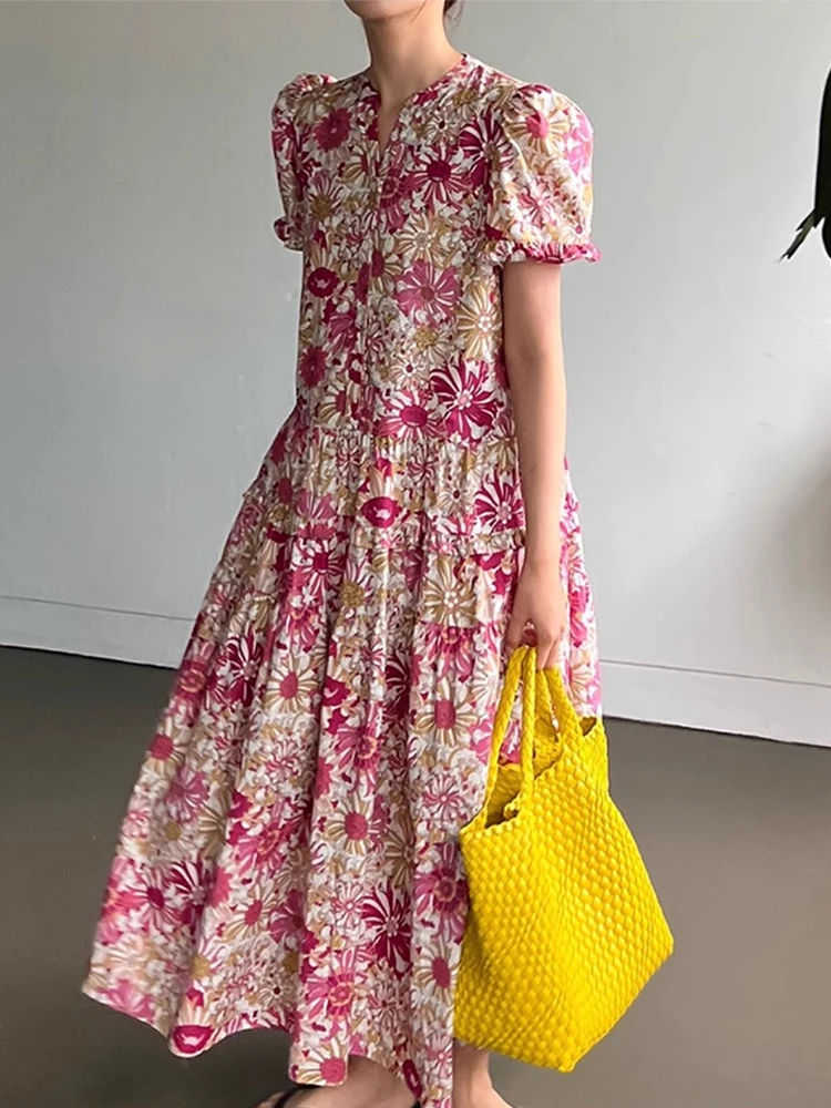 Ele Summer Vintage Floral Print Loose Bubble Sve ter Ne Gown Chiffon Fabric Korean Sle Long Dr Women's Faion
Ele Summer Vintage Floral Print Loose Bubble Sve ter Ne Gown Chiffon Fabric Korean Sle Long Dr Women's Faion