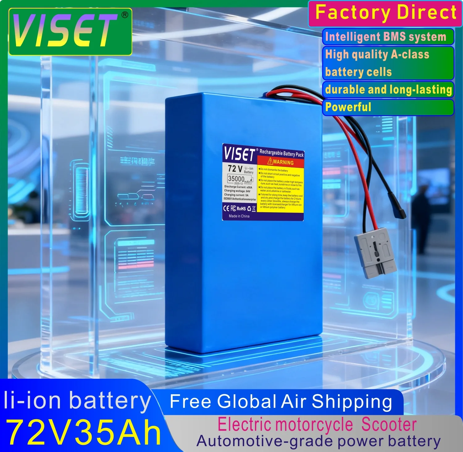 VISET 2026 New18650 72V 35Ah Li-ion Battery with Built-in BMS 250-3000W High-power Battery EScooter Ebike Battery+84V Charger
VISET 2026 New18650 72V 35Ah Li-ion Battery with Built-in BMS 250-3000W High-power Battery EScooter Ebike Battery+84V Charger