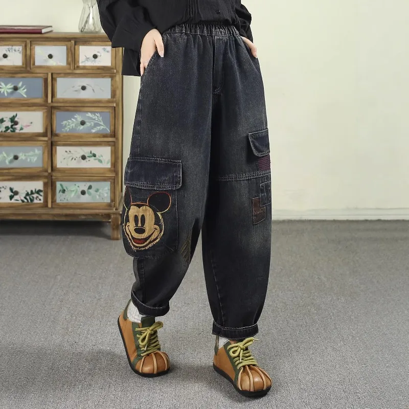 Disney Mickey Embroidery Jeans Women High Waist Loose Slim Harem Pants Fashion Patchwork Big Pocket Denim Trousers Streetwear
Disney Mickey Embroidery Jeans Women High Waist Loose Slim Harem Pants Fashion Patchwork Big Pocket Denim Trousers Streetwear