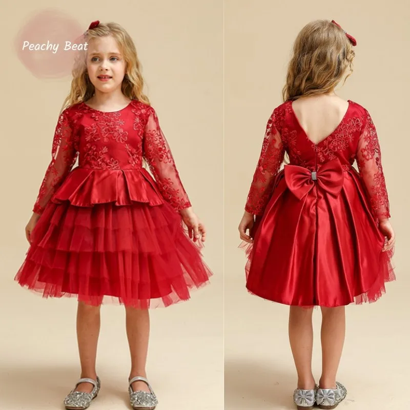 Кружевное платье-пачка принцессы с бантом для маленьких девочек, элегантное платье-пачка с длинными рукавами для рождественской вечеринки, одежда для малышей, От 1 до 14 лет 
Кружевное платье-пачка принцессы с бантом для маленьких девочек, элегантное платье-пачка с длинными рукавами для рождественской вечеринки, одежда для малышей, От 1 до 14 лет