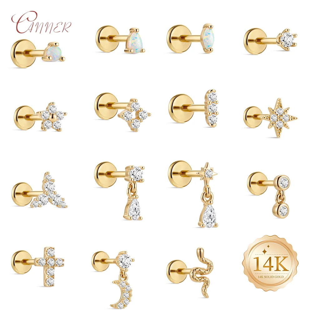 CANNER 14K Solid Gold Smooth Snake Flower Piercing Earrings For Women Star Moon Pendant Classic Australian Opal Party Gifts
CANNER 14K Solid Gold Smooth Snake Flower Piercing Earrings For Women Star Moon Pendant Classic Australian Opal Party Gifts