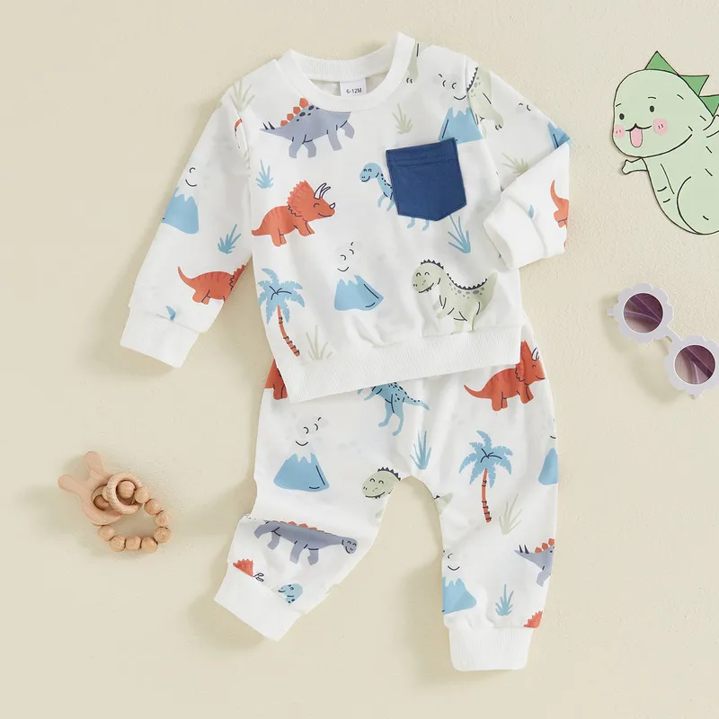 Kids Baby Boys Pant Sets 2-piece Outfit Autumn Clothes Dinosaur Print Long Sleeve Sweatshirt with Elastic Waist Sweatpants
Kids Baby Boys Pant Sets 2-piece Outfit Autumn Clothes Dinosaur Print Long Sleeve Sweatshirt with Elastic Waist Sweatpants