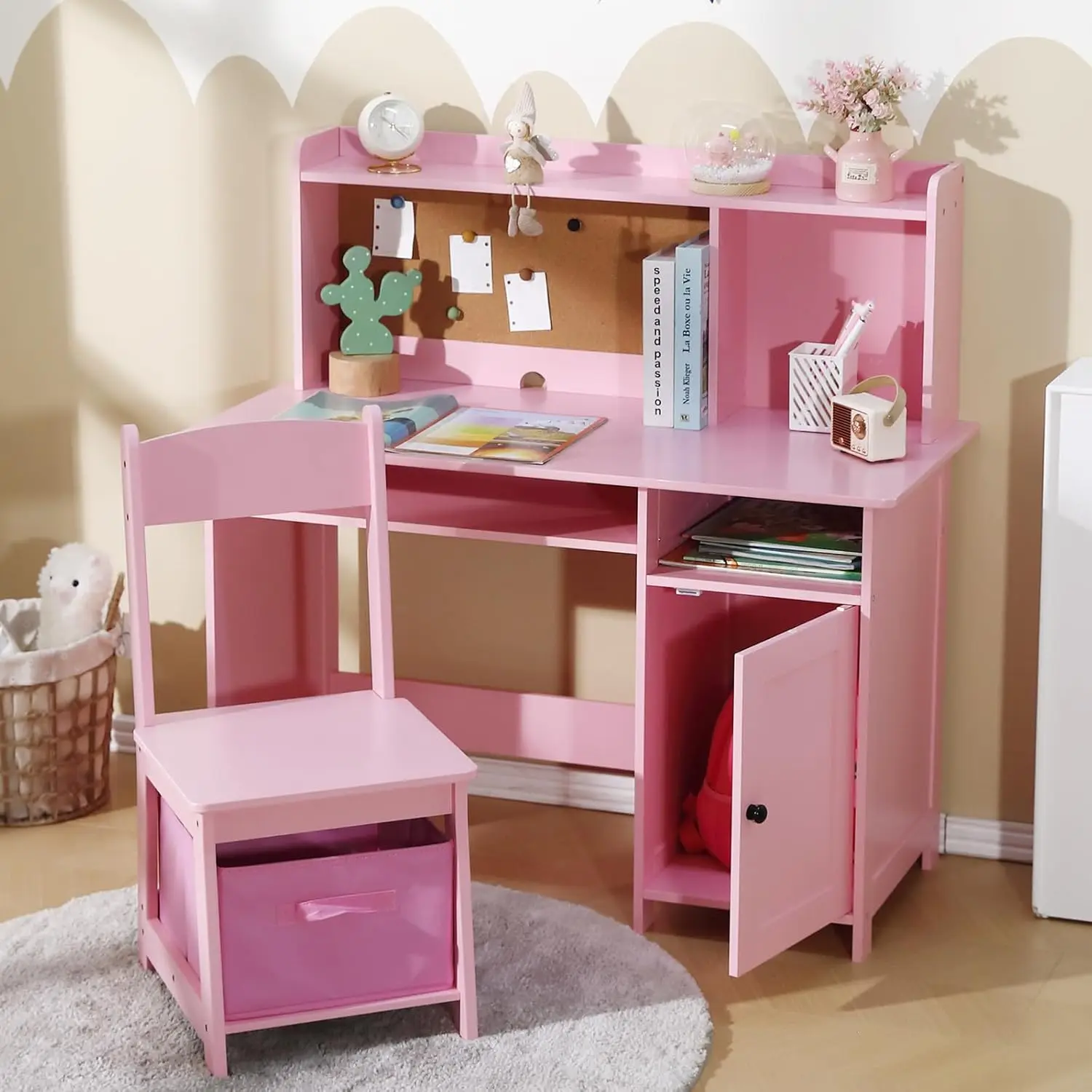 Kid's Study Desk and Chair Set for Boys & Girls – Wooden Ergonomic Design, Includes Built-In Chair Storage Bins & Bookshelf Organizer & Cork Bulletion Board, for Children Studying, Writing, Drawing
Kid's Study Desk and Chair Set for Boys & Girls – Wooden Ergonomic Design, Includes Built-In Chair Storage Bins & Bookshelf Organizer & Cork Bulletion Board, for Children Studying, Writing, Drawing