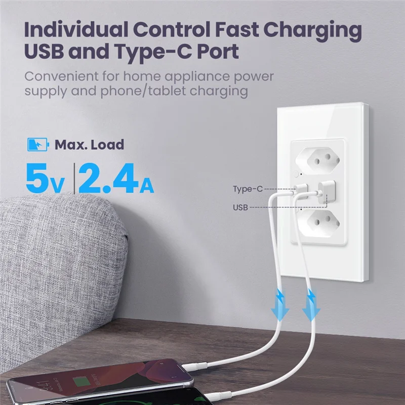 Brazil Wifi Smart Wall Socket With Type-C USB Port Individual Control,Tuya Smart Outlet Plug,Work For Alexa Easy To Use (White)- 
Brazil Wifi Smart Wall Socket With Type-C USB Port Individual Control,Tuya Smart Outlet Plug,Work For Alexa Easy To Use (White)-