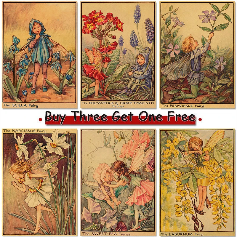 Flower Fairy Vintage Prints Nursery Wall Art Kraft paper poster Decor for Childrens Room Home Decor Poster Picture
Flower Fairy Vintage Prints Nursery Wall Art Kraft paper poster Decor for Childrens Room Home Decor Poster Picture