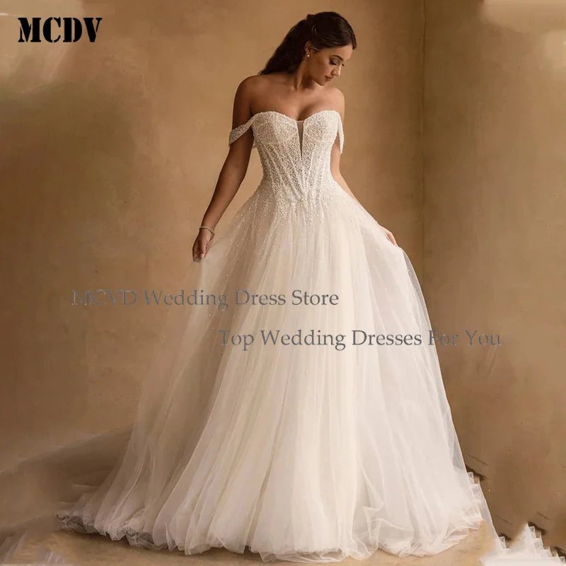 MCDV 2025 Shiny Beaded Sequined Sweetheart Tulle A Line Wedding Dresses Custom Made Bridal Gowns Vestido De Noiva
MCDV 2025 Shiny Beaded Sequined Sweetheart Tulle A Line Wedding Dresses Custom Made Bridal Gowns Vestido De Noiva