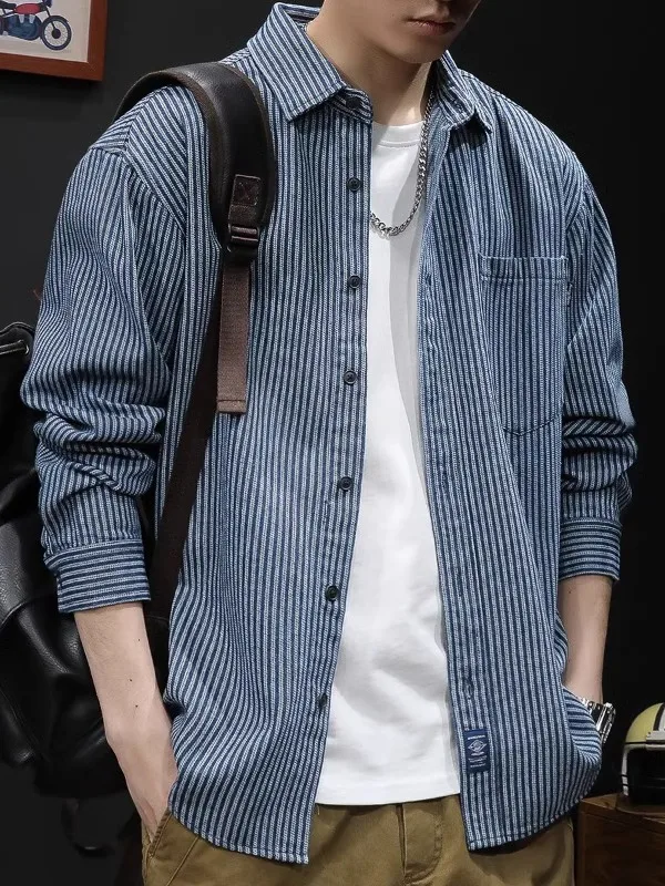 Retro Japanese Style Striped Denim Shirt Men's Long Sleeve Spring Autumn Casual Loose Versatile Shirt Jacket Top
Retro Japanese Style Striped Denim Shirt Men's Long Sleeve Spring Autumn Casual Loose Versatile Shirt Jacket Top