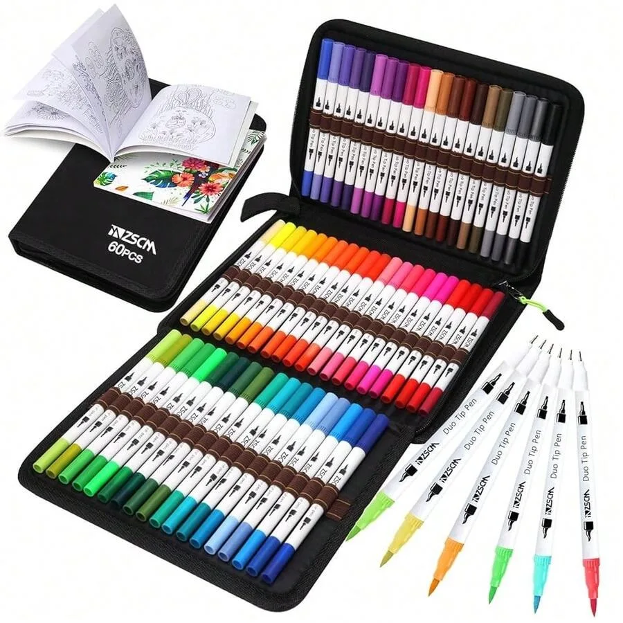 Art Duo Tip Brush Markers Set, 60 Colors Fine Brush Tip Artist Drawing Pens Set With Coloring Book, For Adult Sketching Journal
Art Duo Tip Brush Markers Set, 60 Colors Fine Brush Tip Artist Drawing Pens Set With Coloring Book, For Adult Sketching Journal